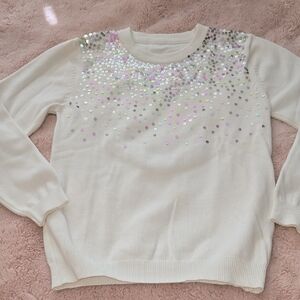 Amazon Kids White Sweater with Sequin Detail